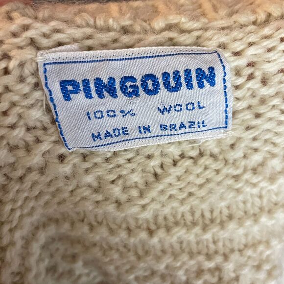 Women's Medium Vtg Pingouin Brazil Ivory Cable Knit 100% Wool Fisherman Sweater - Picture 4 of 4
